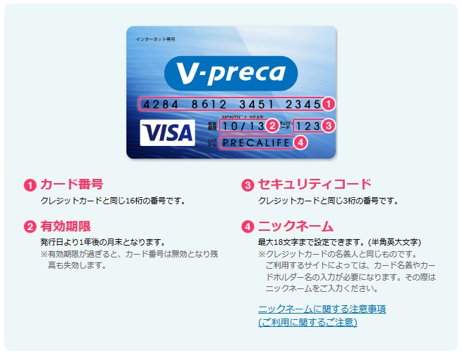 Vプリカのカード情報
