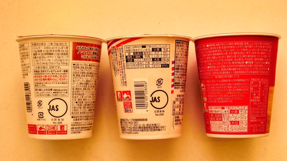 コンビニのオリジナルカップ麺各社パッケージ